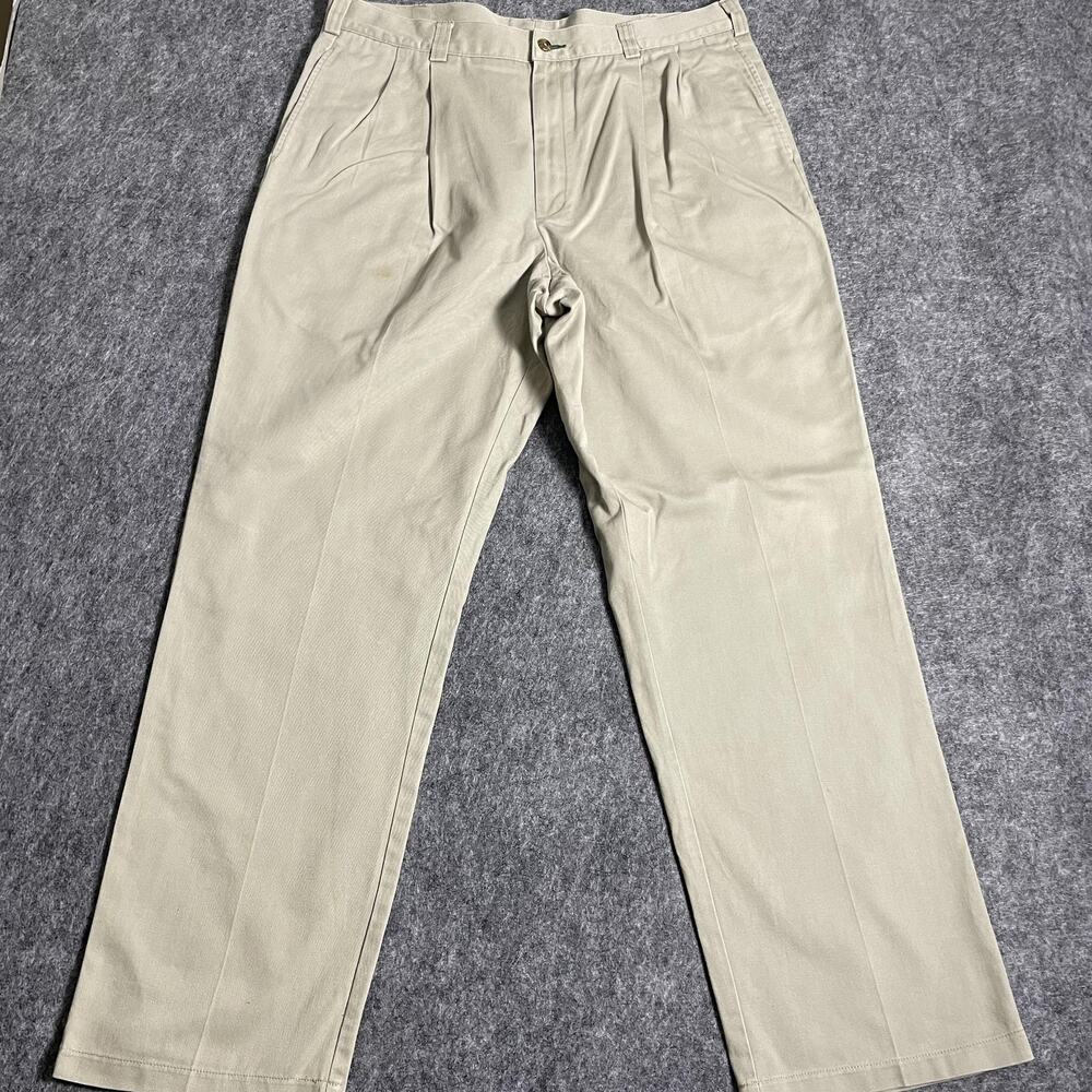 Tommy Hilfiger Pants Mens 38x32 Beige Pleated Chino Khaki Dress Trousers Casual